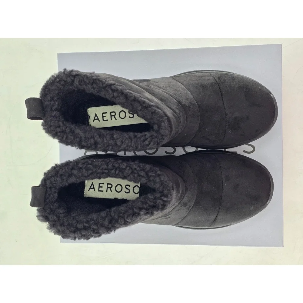 Aerosoles Fawne Ankle Boots Womens 9.5 Black Faux Suede Shearling Trim - New